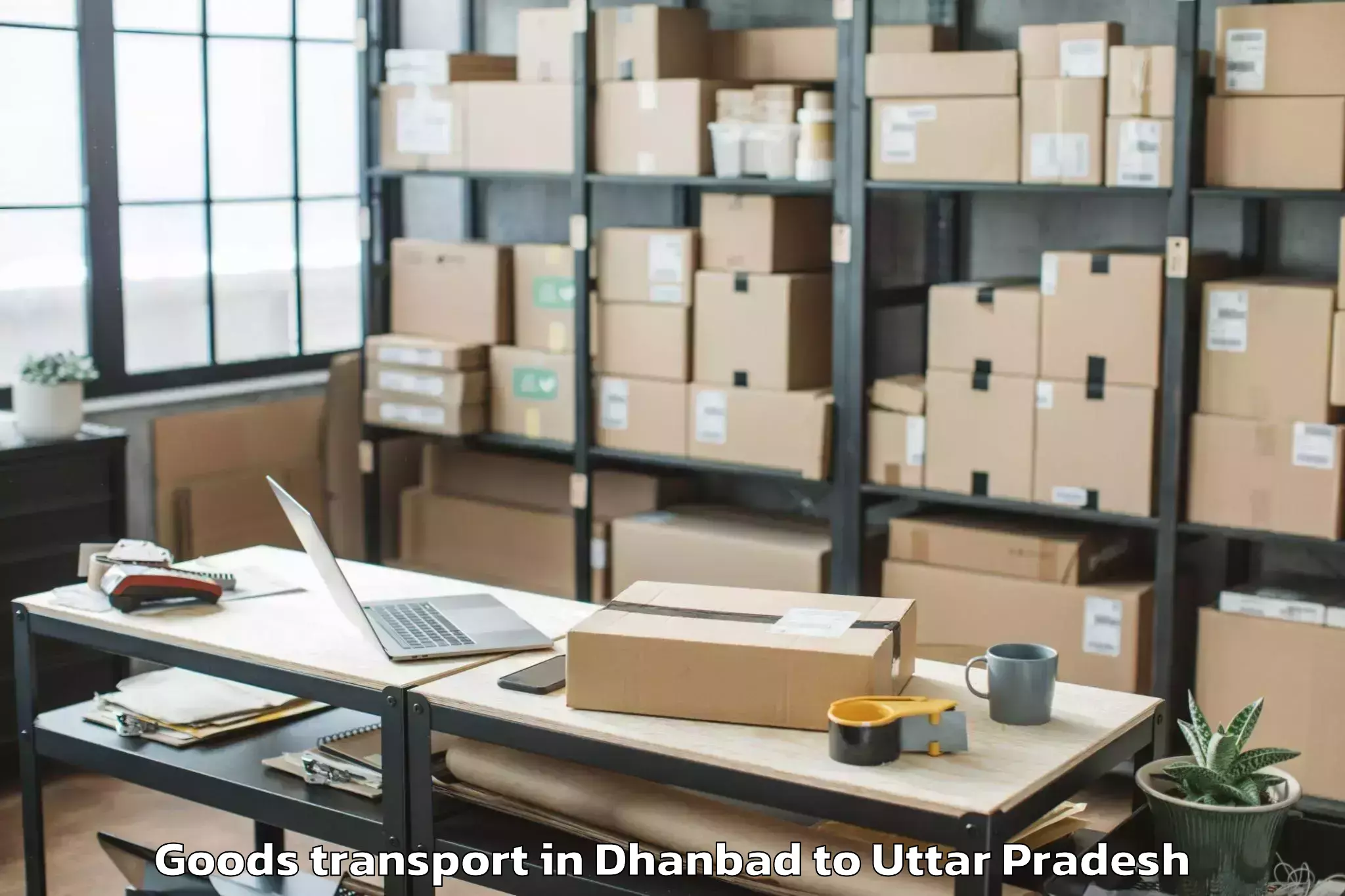 Hassle-Free Dhanbad to Muhammadabad Gohna Goods Transport